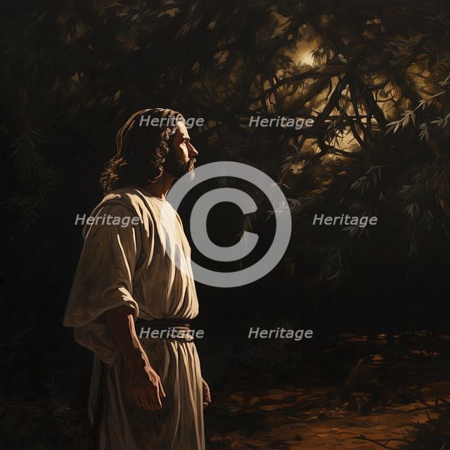 AI IMAGE - Illustration of Jesus Christ in the Garden of Gethsemane, 2023. Creator: Heritage Images.