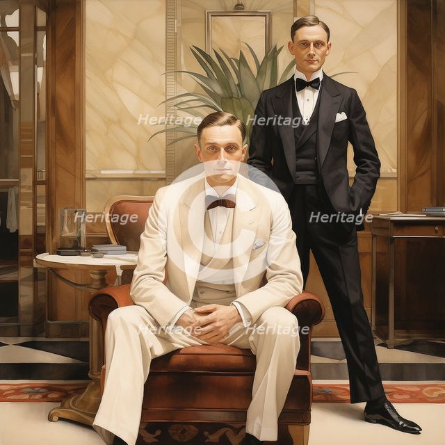 AI IMAGE - Illustration of two 1920s gentlemen, 2023. Creator: Heritage Images.