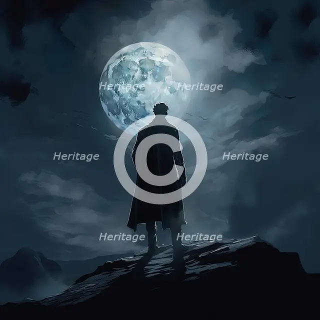 AI IMAGE - Sherlock Holmes...on Dartmoor in a scene from "The Hound of the Baskervilles", 2023. Creator: Heritage Images.