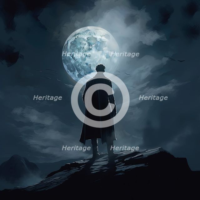 AI IMAGE - Sherlock Holmes...on Dartmoor in a scene from "The Hound of the Baskervilles", 2023. Creator: Heritage Images.
