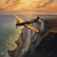 AI IMAGE - Spitfire aircraft flying over the White Cliffs of Dover, 1940s, (2023). Creator: Heritage Images
