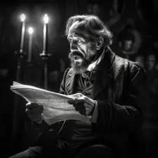 AI IMAGE - Portrait of Charles Dickens performing a public reading, c1860s, (2023). Creator: Heritage Images
