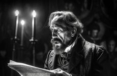 AI IMAGE - Portrait of Charles Dickens performing a public reading, c1860s, (2023).  Creator: Heritage Images.