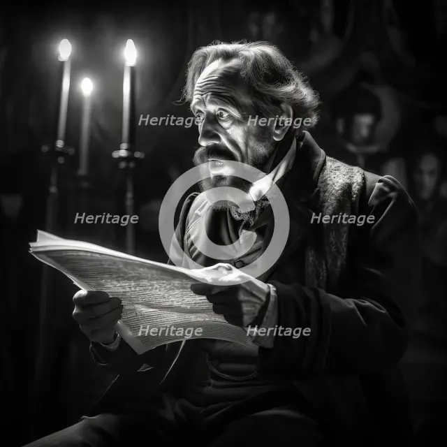 AI IMAGE - Portrait of Charles Dickens performing a public reading, c1860s, (2023).  Creator: Heritage Images.