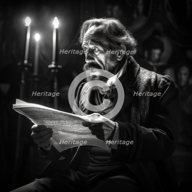 AI IMAGE - Portrait of Charles Dickens performing a public reading, c1860s, (2023).  Creator: Heritage Images.