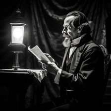 AI IMAGE - Portrait of Charles Dickens performing a public reading, c1860s, (2023). Creator: Heritage Images