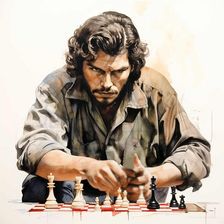 AI IMAGE - Portrait of Che Guevara playing chess, 1960s, (2023). Creators: Heritage Images, Che Guevara