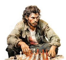 AI IMAGE - Portrait of Che Guevara playing chess, 1960s, (2023). Creators: Heritage Images, Che Guevara