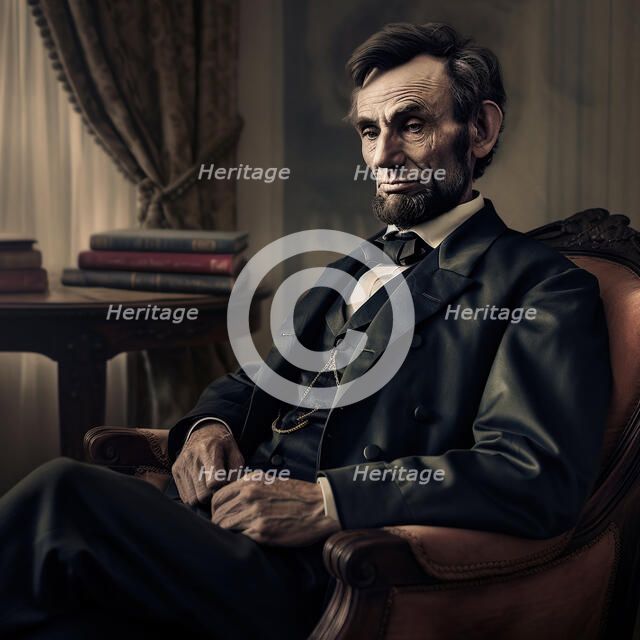AI IMAGE - Portrait of Abraham Lincoln in the Oval Office, c1865, (2023).  Creator: Heritage Images.
