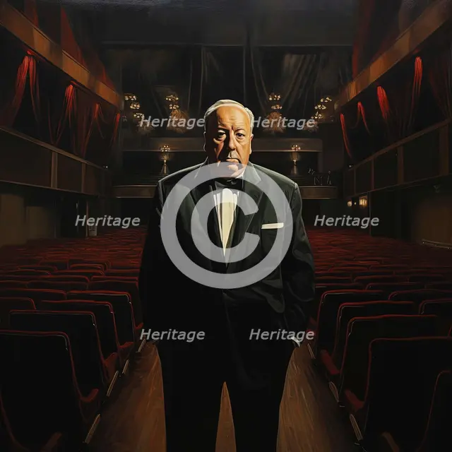 AI IMAGE - Portrait of Alfred Hitchcock in the cinema, 1970s, (2023). Creator: Heritage Images.
