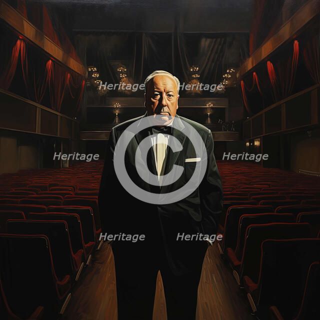 AI IMAGE - Portrait of Alfred Hitchcock in the cinema, 1970s, (2023). Creator: Heritage Images.