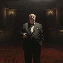 AI IMAGE - Portrait of Alfred Hitchcock in the cinema, 1970s, (2023). Creator: Heritage Images