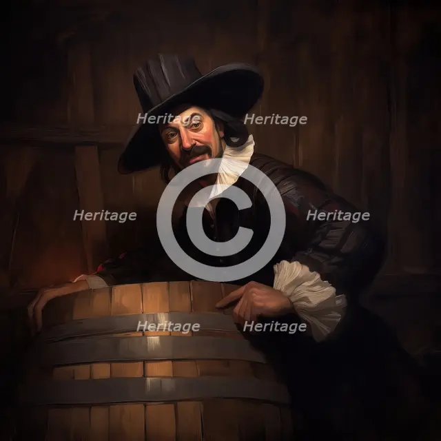 AI IMAGE - Portrait of Guy Fawkes in the cellar of the Palace of Westminster, 1605, (2023). Creator: Heritage Images.