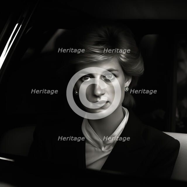 AI IMAGE - Portrait of Diana, Princess of Wales in a car, 1990s, (2023).  Creator: Heritage Images.