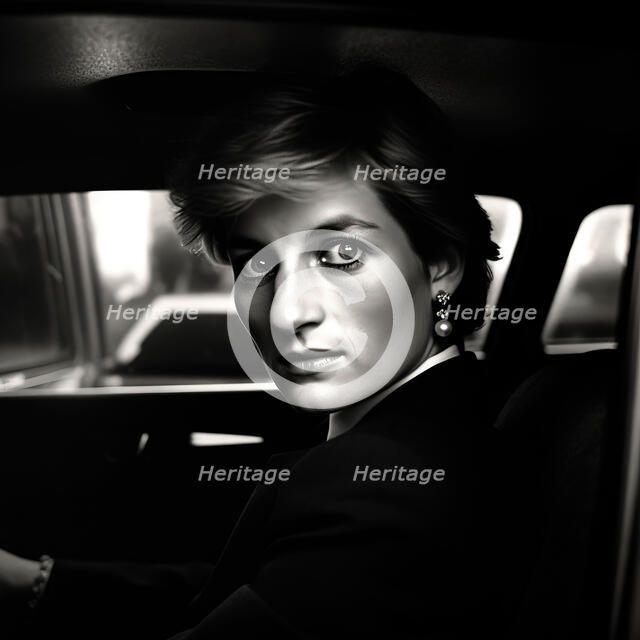 AI IMAGE - Portrait of Diana, Princess of Wales in a car, 1990s, (2023).  Creator: Heritage Images.