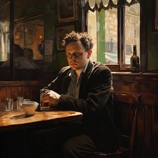 AI IMAGE - Portrait of Dylan Thomas sitting in a pub, 1950s, (2023). Creator: Heritage Images