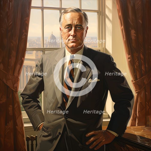 AI IMAGE - Portrait of Franklin D Rosevelt, 1940s, (2023). Creator: Heritage Images.