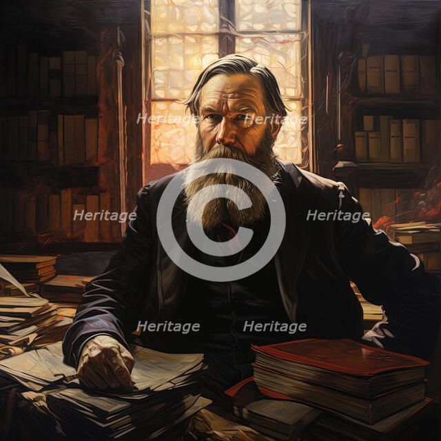 AI IMAGE - Portrait of Friedrich Engels studying, late 19th century, (2023).  Creator: Heritage Images.