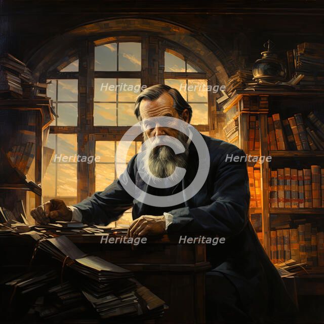 AI IMAGE - Portrait of Friedrich Engels studying, late 19th century, (2023).  Creator: Heritage Images.