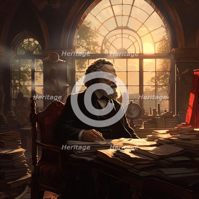 AI IMAGE - Portrait of Karl Marx studying, 1870s, (2023). Creator: Heritage Images.