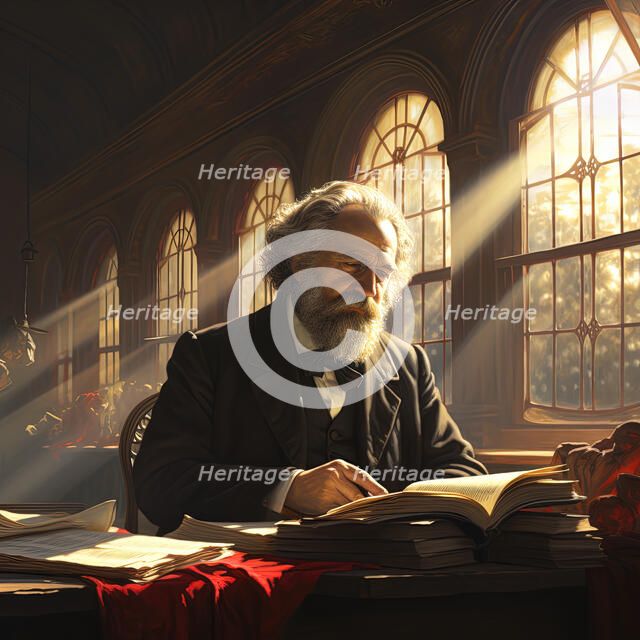 AI IMAGE - Portrait of Karl Marx studying, 1870s, (2023). Creator: Heritage Images.