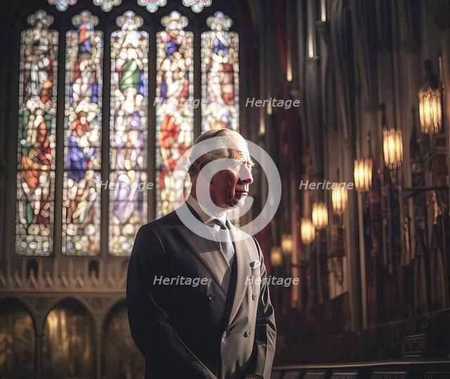 AI IMAGE - Portrait of King Charles III inside a church, 2023. Creator: Heritage Images.