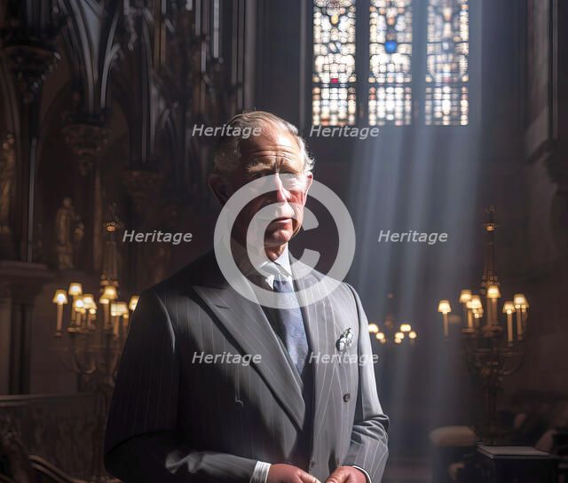 AI IMAGE - Portrait of King Charles III inside a church, 2023. Creator: Heritage Images.