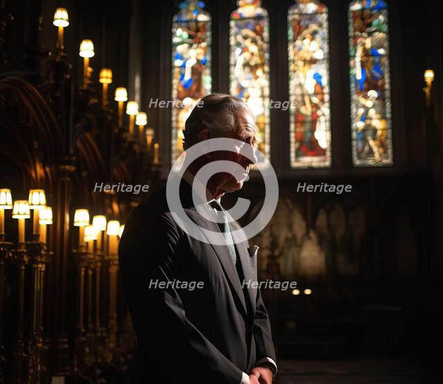 AI IMAGE - Portrait of King Charles III inside a church, 2023. Creator: Heritage Images.