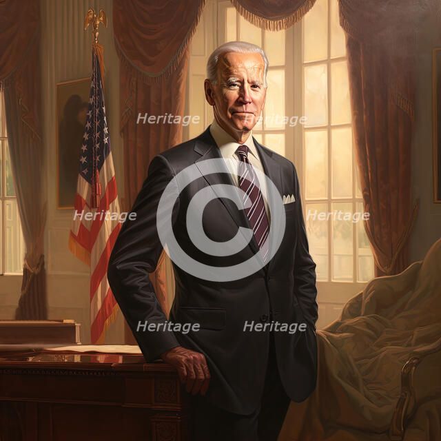 AI IMAGE - Portrait of Joe Biden in the Oval Office, 2023. Creator: Heritage Images.