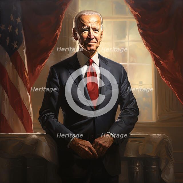 AI IMAGE - Portrait of Joe Biden in the Oval Office, 2023. Creator: Heritage Images.