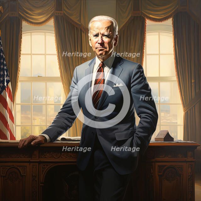 AI IMAGE - Portrait of Joe Biden in the Oval Office, 2023. Creator: Heritage Images.