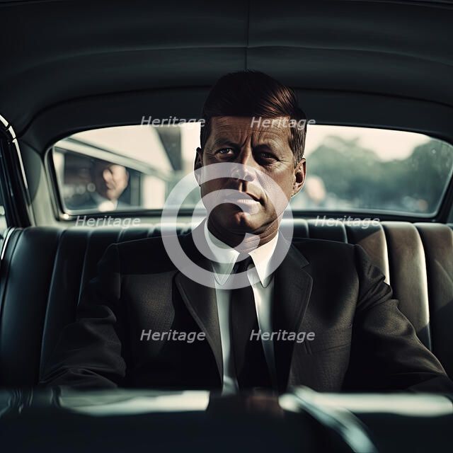 AI IMAGE - Portrait of John F Kennedy in a car, 1960s, (2023).  Creator: Heritage Images.