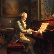 AI IMAGE - Portrait of Mozart playing the piano, 1770s, (2023). Creator: Heritage Images