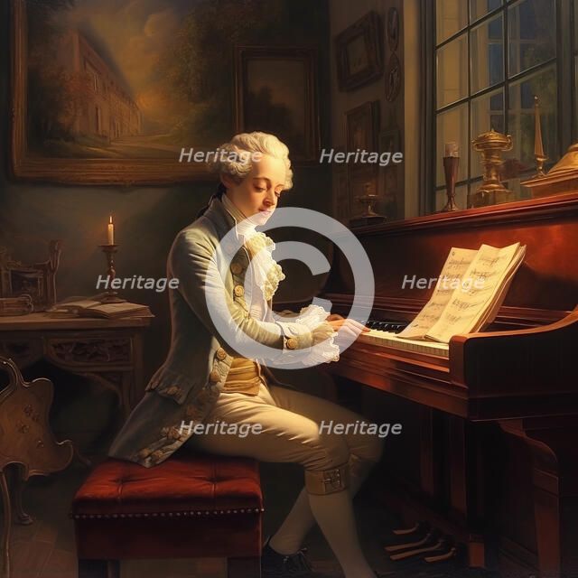 AI IMAGE - Portrait of Mozart playing the piano, 1770s, (2023).  Creator: Heritage Images.