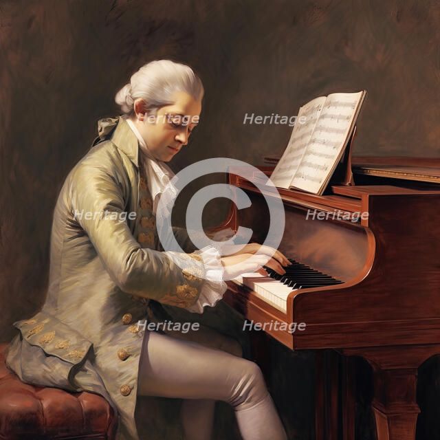AI IMAGE - Portrait of Mozart playing the piano, 1780s, (2023).  Creator: Heritage Images.