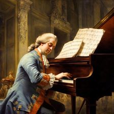 AI IMAGE - Portrait of Mozart playing the piano, 1780s, (2023). Creator: Heritage Images