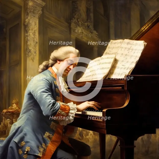 AI IMAGE - Portrait of Mozart playing the piano, 1780s, (2023).  Creator: Heritage Images.