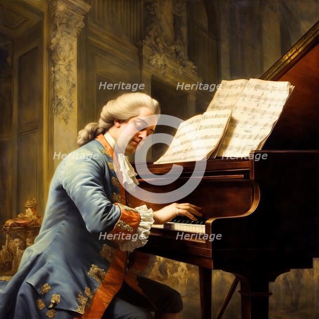 AI IMAGE - Portrait of Mozart playing the piano, 1780s, (2023).  Creator: Heritage Images.