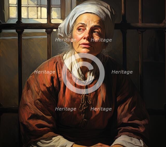 AI IMAGE - Portrait of Martha Corey in her prison cell, Salem, 1692, (2023). Creator: Heritage Images.