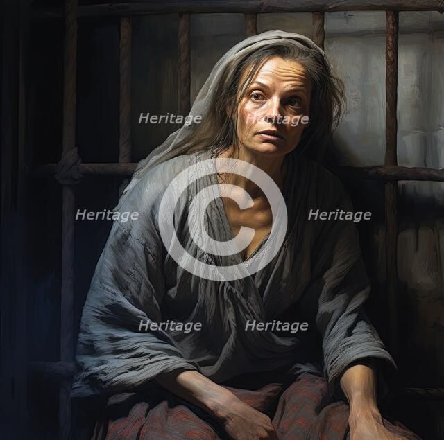 AI IMAGE - Portrait of Martha Corey in her prison cell, Salem, 1692, (2023). Creator: Heritage Images.