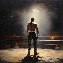 AI IMAGE - Portrait of Muhammad Ali standing in a boxing ring, 1960s, (2023). Creator: Heritage Images