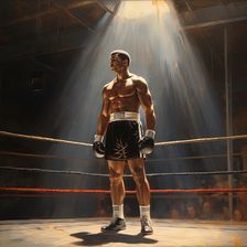 AI IMAGE - Portrait of Muhammad Ali standing in a boxing ring, 1960s, (2023). Creator: Heritage Images