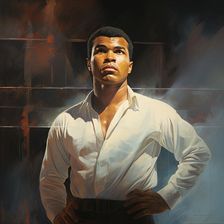 AI IMAGE - Portrait of Muhammad Ali standing in a boxing ring, 1960s, (2023). Creator: Heritage Images