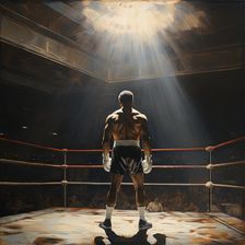 AI IMAGE - Portrait of Muhammad Ali standing in a boxing ring, 1960s, (2023). Creator: Heritage Images