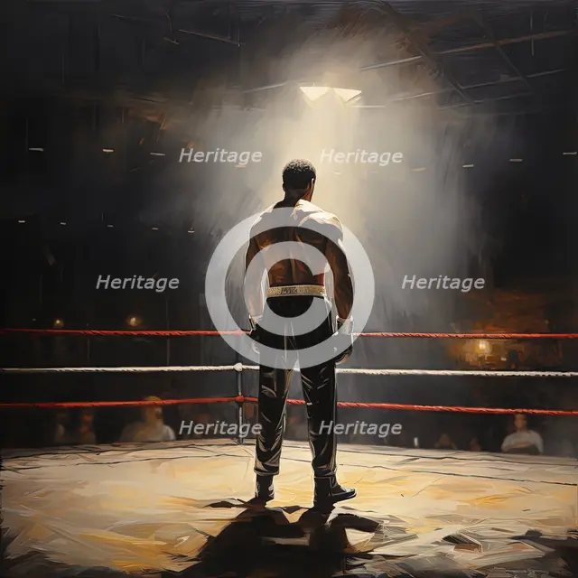 AI IMAGE - Portrait of Muhammad Ali standing in a boxing ring, 1960s, (2023). Creator: Heritage Images.