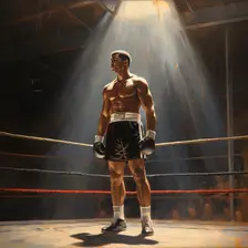 AI IMAGE - Portrait of Muhammad Ali standing in a boxing ring, 1960s, (2023). Creator: Heritage Images