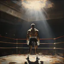 AI IMAGE - Portrait of Muhammad Ali standing in a boxing ring, 1960s, (2023). Creator: Heritage Images