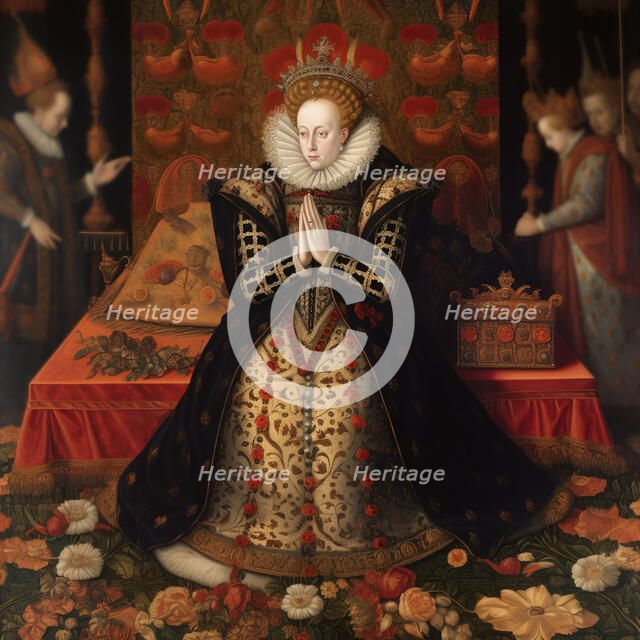 AI IMAGE - Portrait of Queen Elizabeth I in prayer, 16th century, (2023). Creator: Heritage Images.