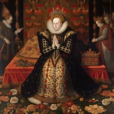 AI IMAGE - Portrait of Queen Elizabeth I in prayer, 16th century, (2023). Creator: Heritage Images