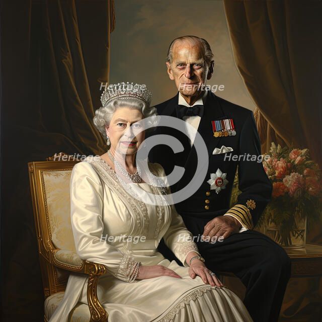 AI IMAGE - Portrait of Queen Elizabeth II and Prince Philip, 2000s, (2023). Creator: Heritage Images.